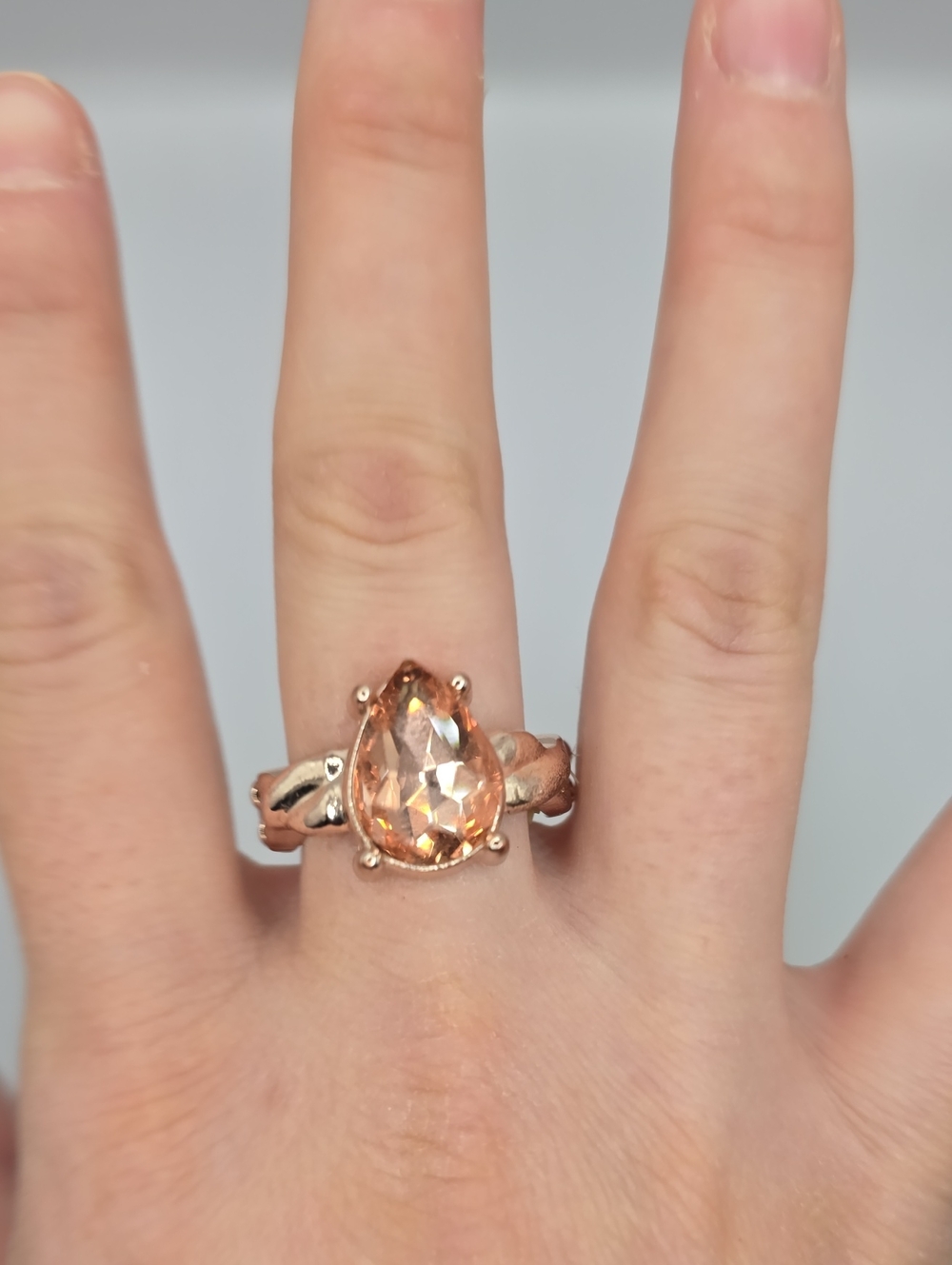 Rose Gold Pear-Cut Crystal Ring - Women's Fashion Jewelry STRETCHY